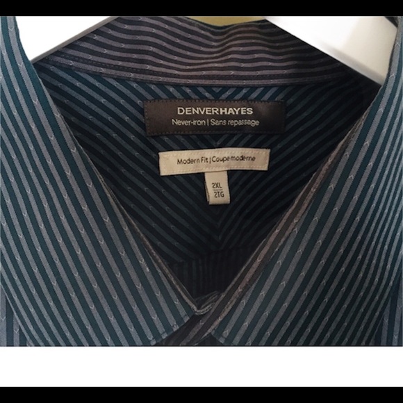 DENVER HAYES Non Iron Pinstripe Shirt With Long Sleeves Navy Blue Size 2XL - Picture 5 of 7